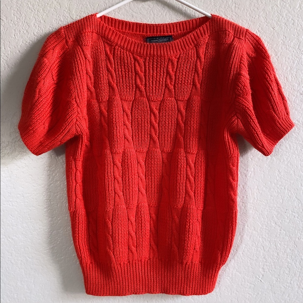 Cute Vintage Preppy Red Short Sleeve Sweater